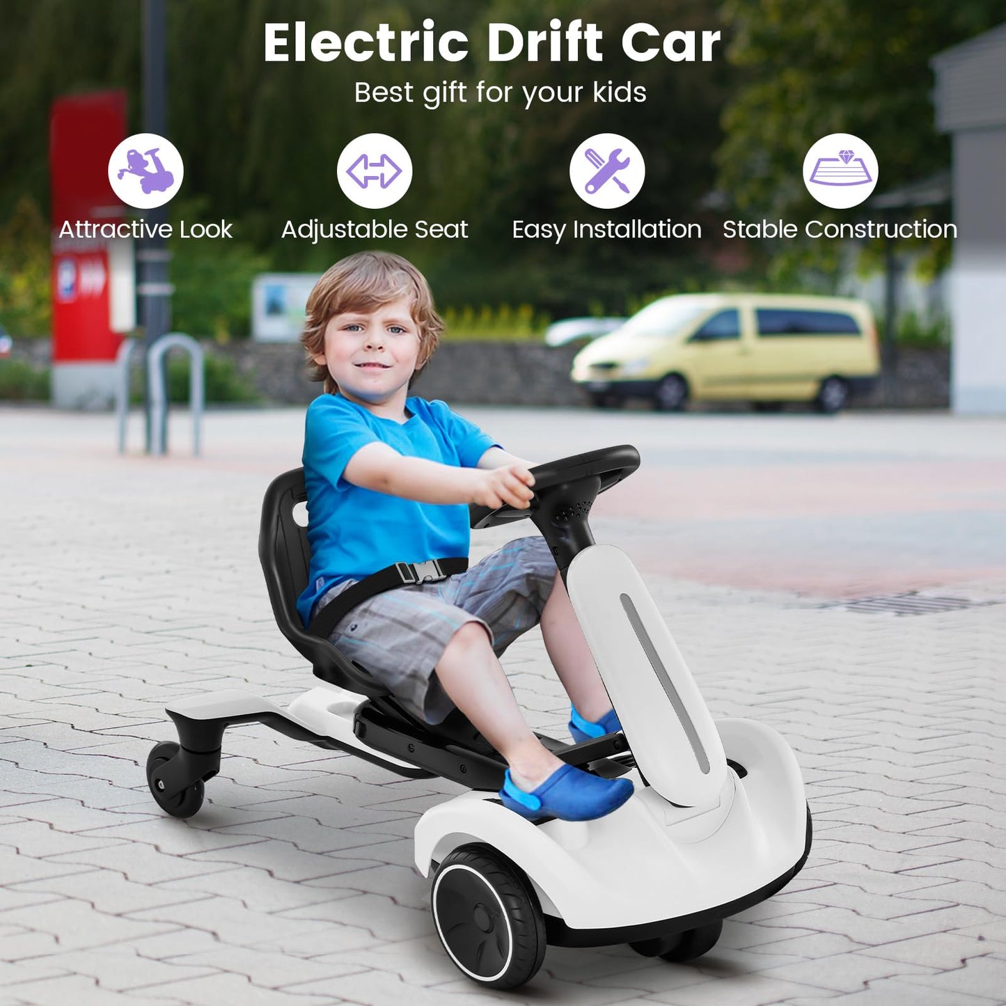 Ride on Drift Car, 6V Electric Ride-On Toy W/360-Degree Spin, 2-Position Adjustable Seat Up & Down