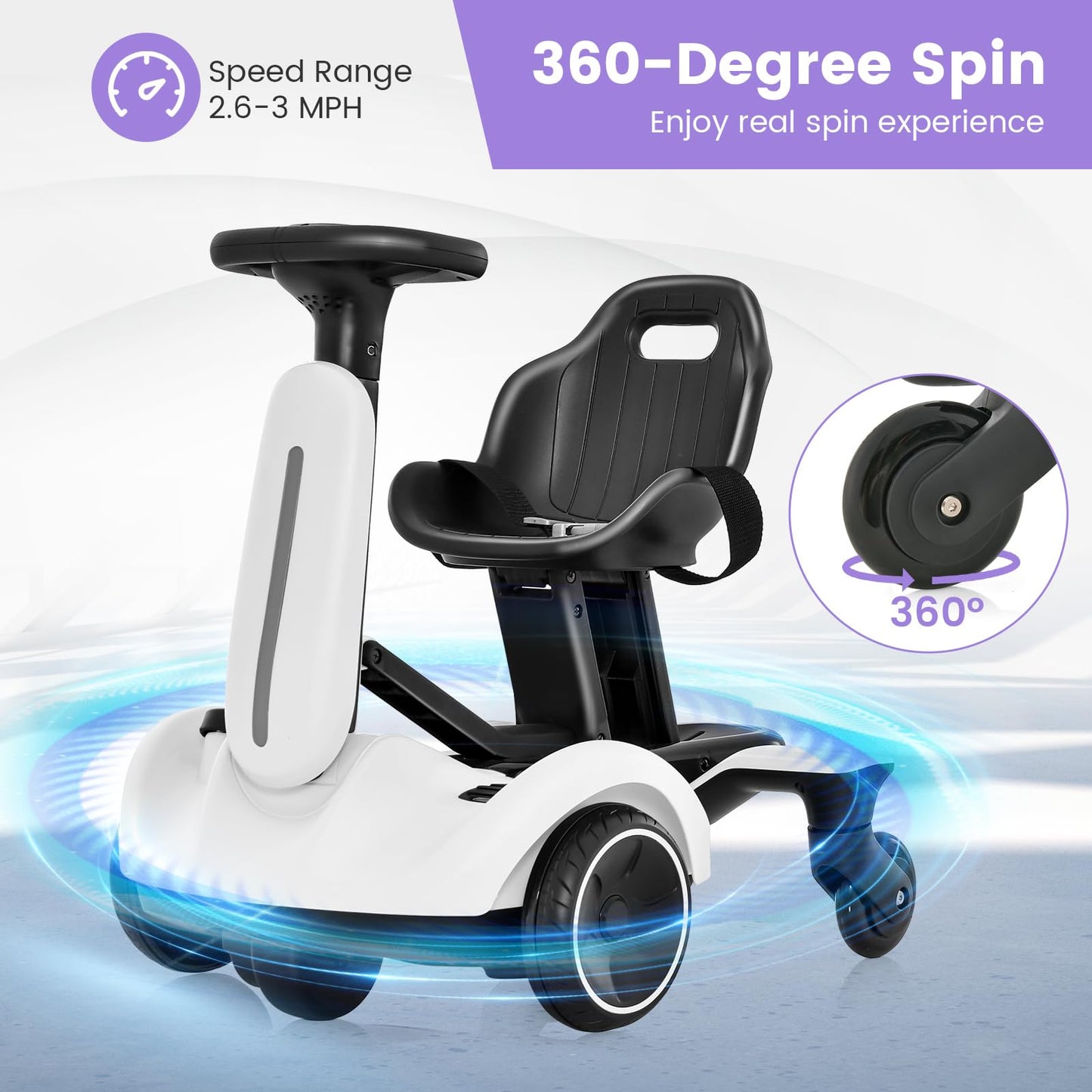 Ride on Drift Car, 6V Electric Ride-On Toy W/360-Degree Spin, 2-Position Adjustable Seat Up & Down
