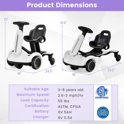 Ride on Drift Car, 6V Electric Ride-On Toy W/360-Degree Spin, 2-Position Adjustable Seat Up & Down